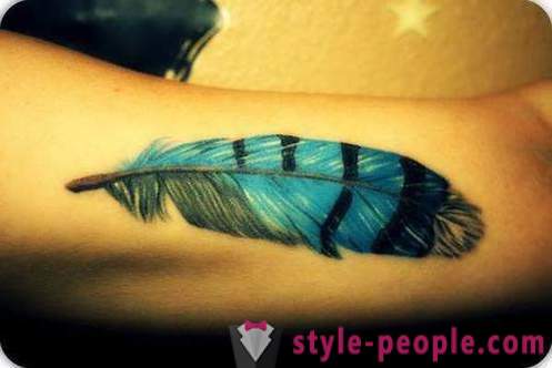 „Feather“ tatuaj. Înțeles model pentru bărbați și femei. alegerea culorii